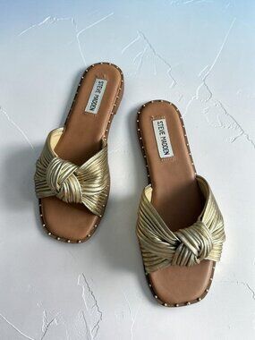 STEVE MADDEN Gold Leather Knot Slide Sandals Size 6